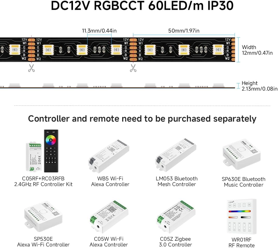 Btf-lighting Striscia LED RGBCCT 5 Colori in 1 5050SMD - immagine 4