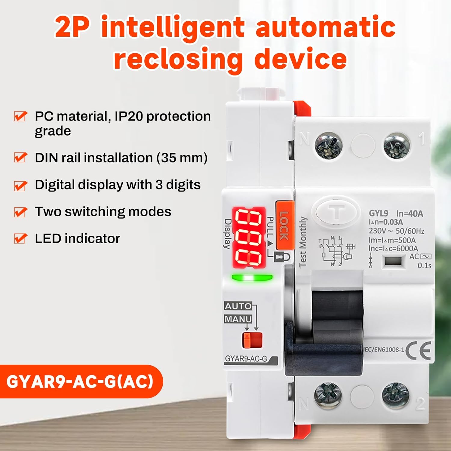 Salvavita con Riarmo Automatico 40A 30mA 2P AC230V - immagine 3