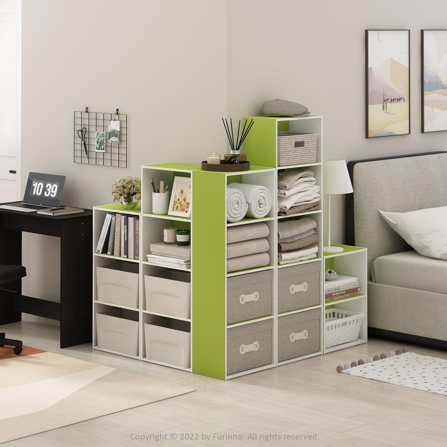 Furinno Luder Libreria a 4 ripiani aperti, verde/bianco - immagine 2