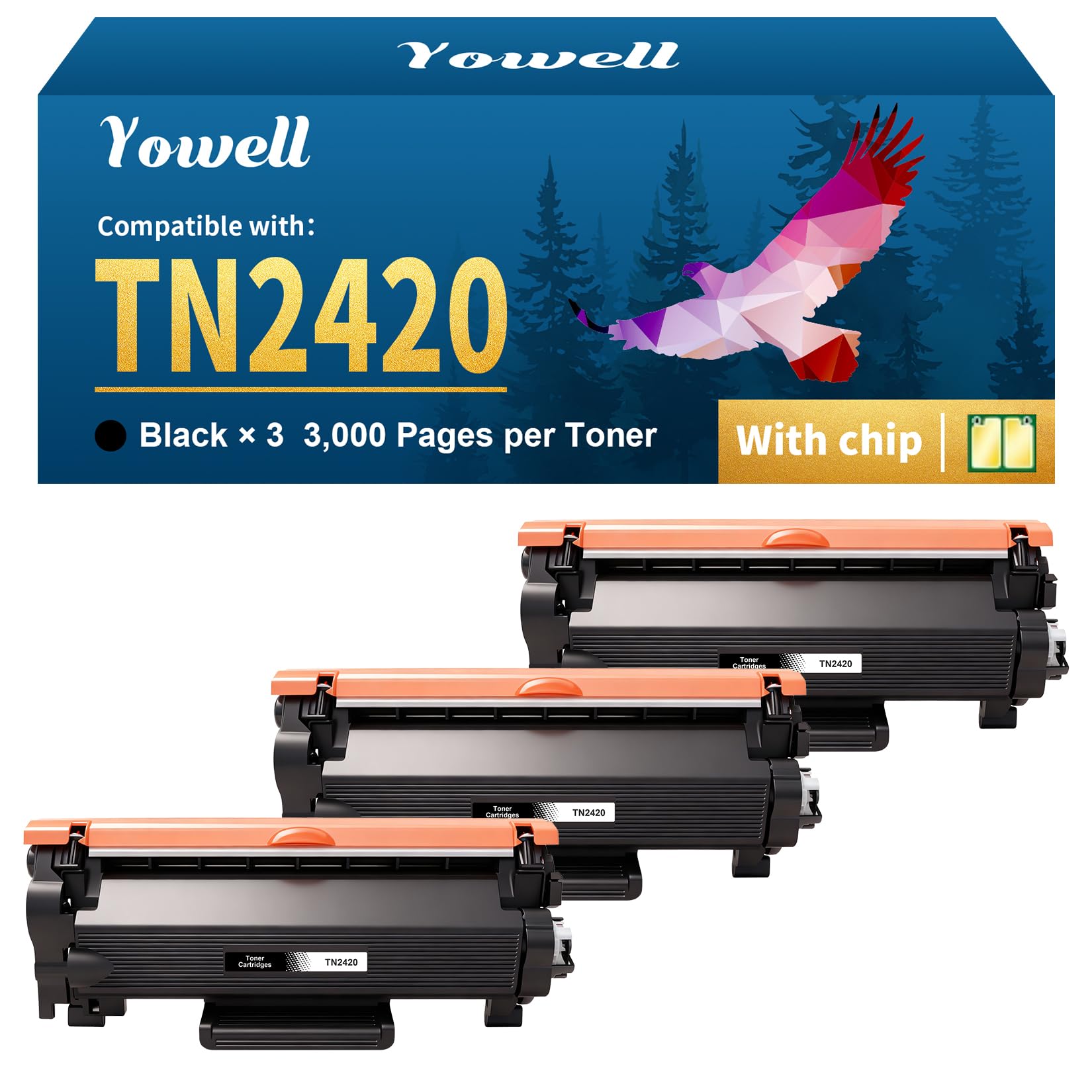 Yowell TN2420 TN2410 - Cartuccia Toner Compatibile Brother (3 pz)