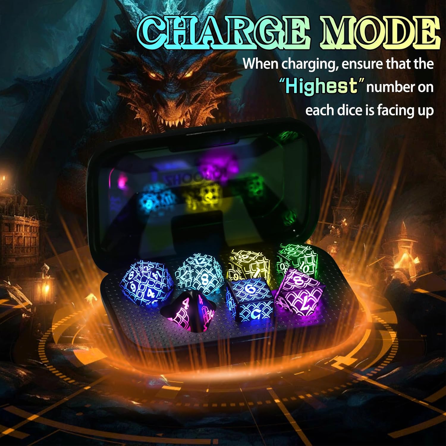 Set Dadi D&D Luminosi Ricaricabili LED Dice - immagine 2