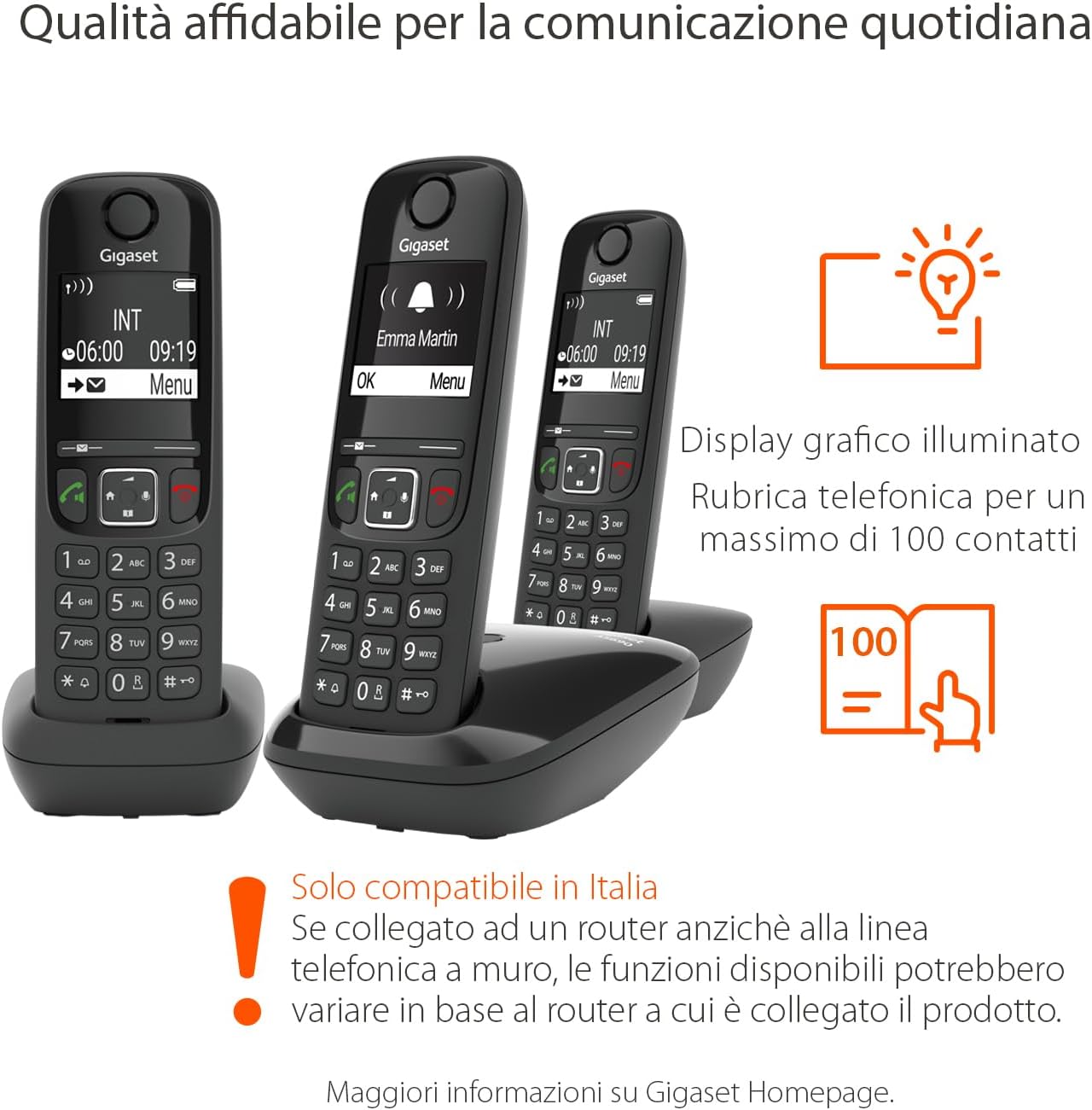 Gigaset AS690 Trio Telefono Cordless - Nero - immagine 2