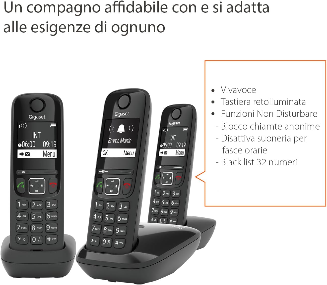 Gigaset AS690 Trio Telefono Cordless - Nero - immagine 4