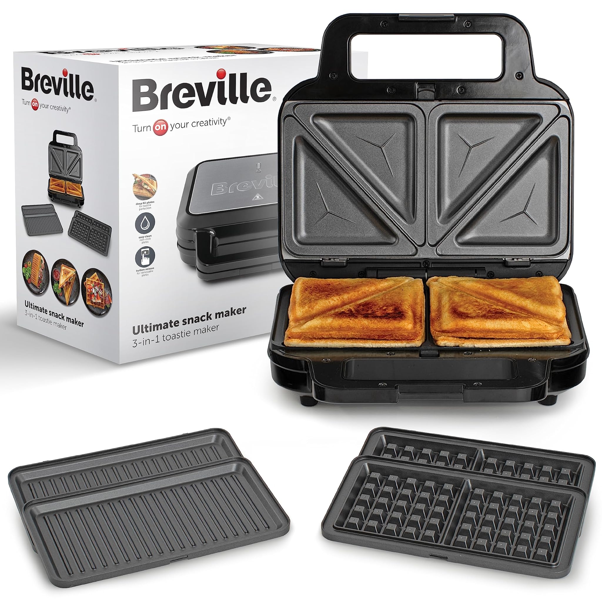 Breville Sandwich Maker 3 in 1, Nero e Acciaio Inox