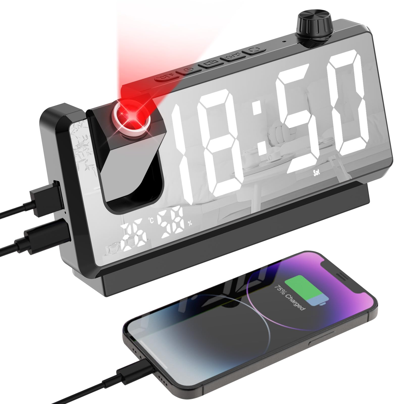 Cuteefun Sveglia Digitale con Proiettore Soffitto, Nero