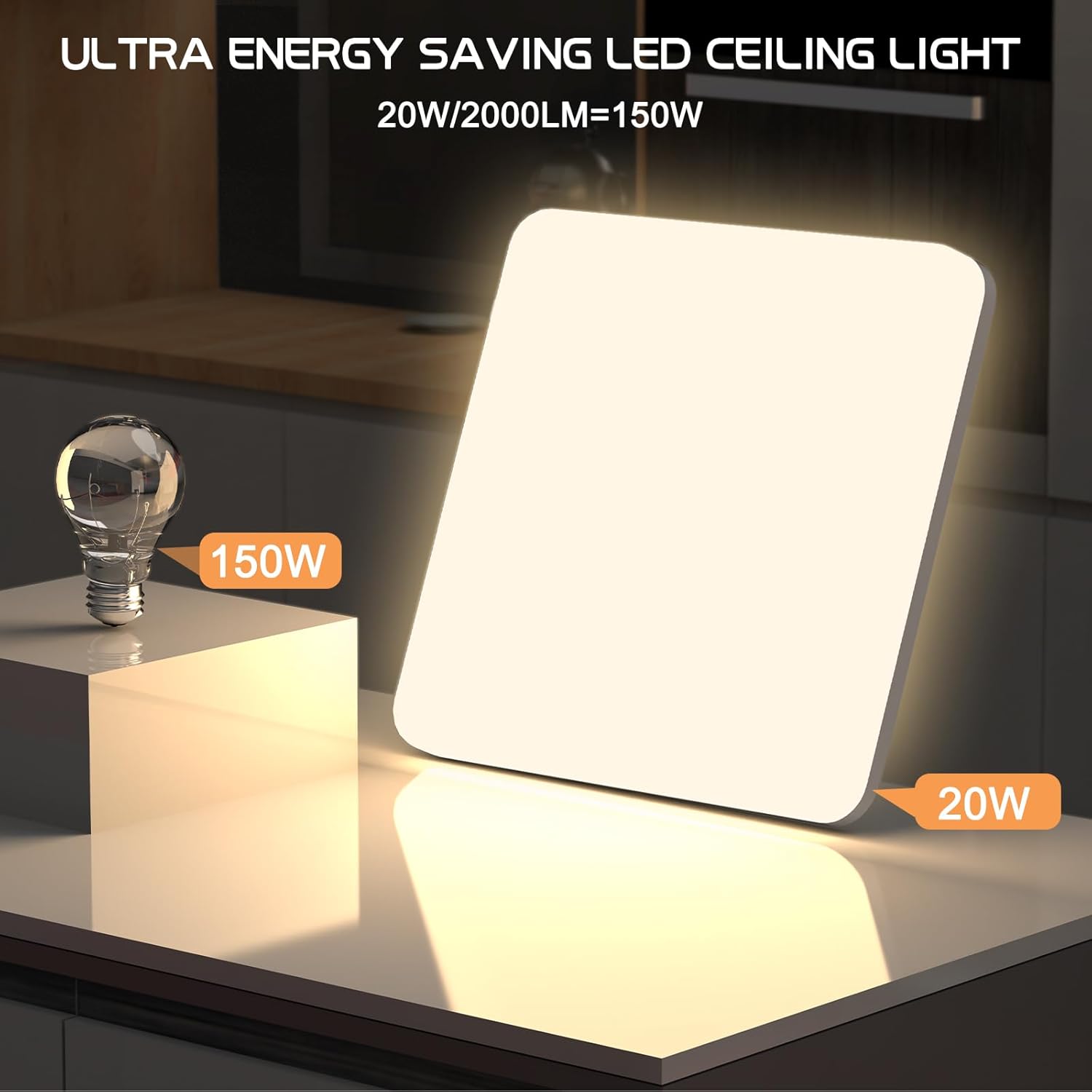 Plafoniera LED Soffitto Quadrata 20W IP44 - immagine 3