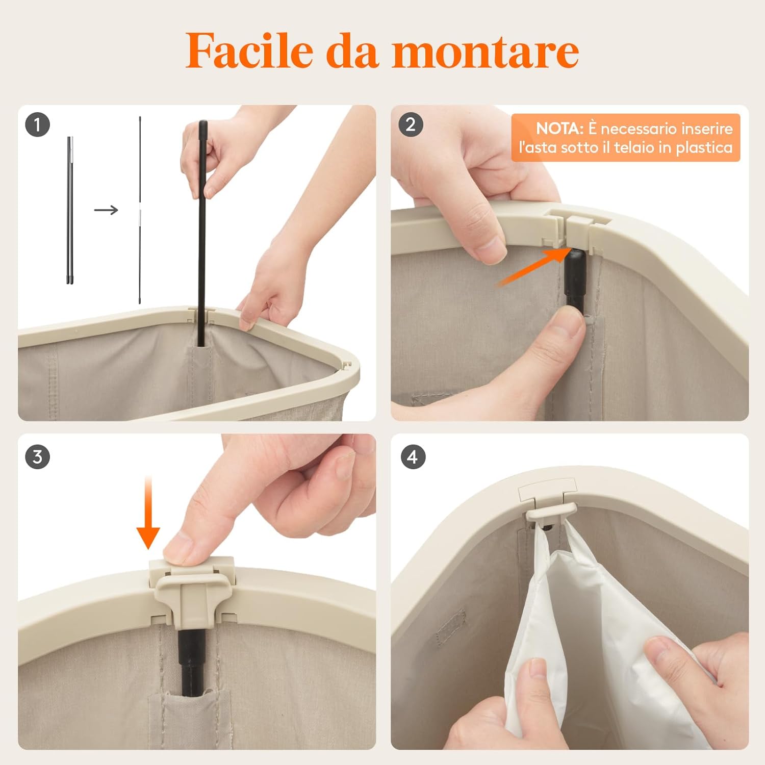 Lifewit Cesto Portabiancheria 105 L con Coperchio, Beige - immagine 2