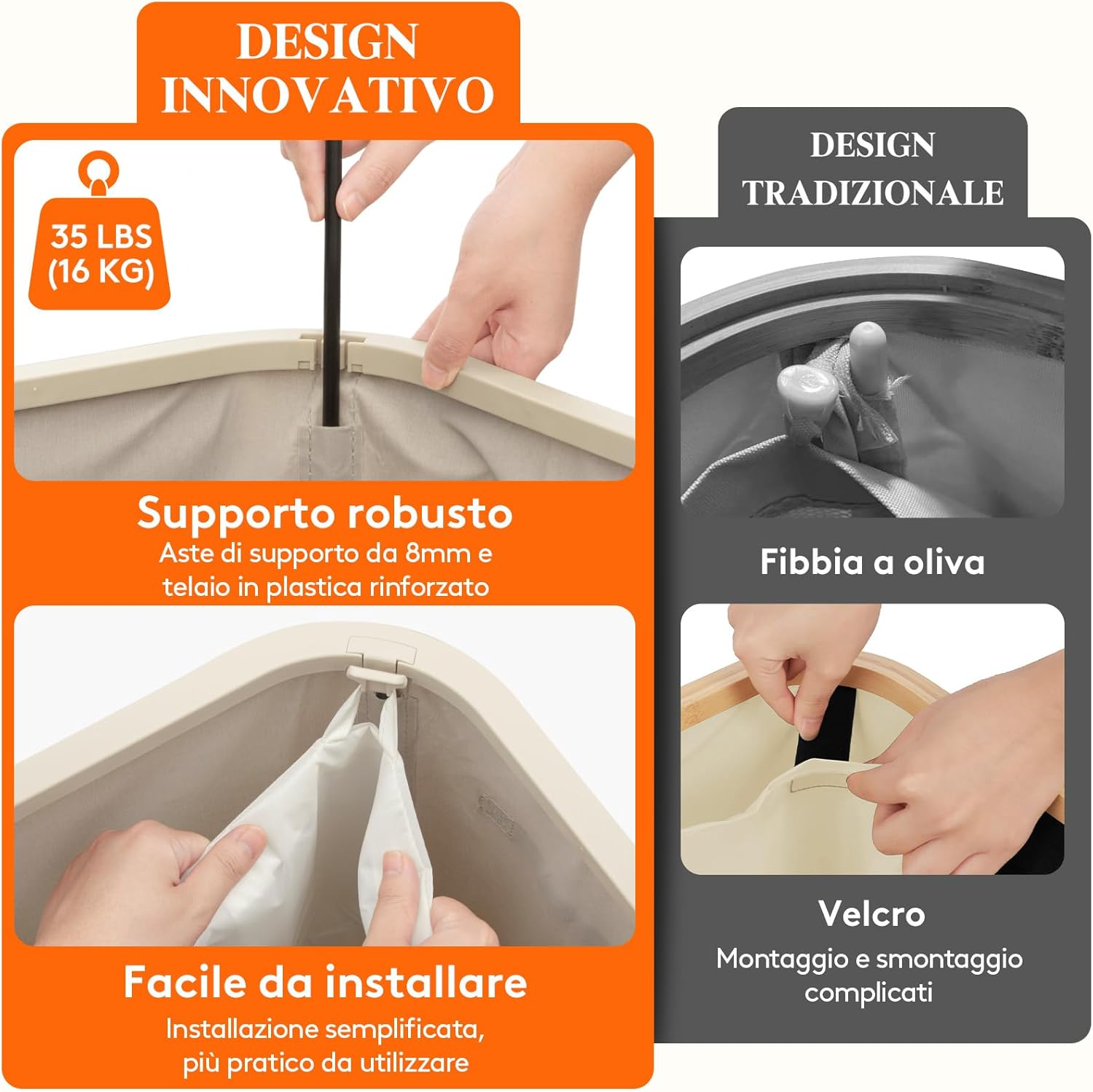 Lifewit Cesto Portabiancheria 105 L con Coperchio, Beige - immagine 4