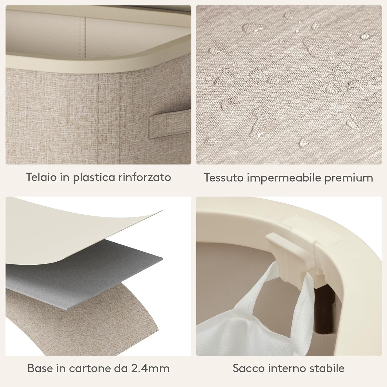 Lifewit Cesto Portabiancheria 105 L con Coperchio, Beige - immagine 5