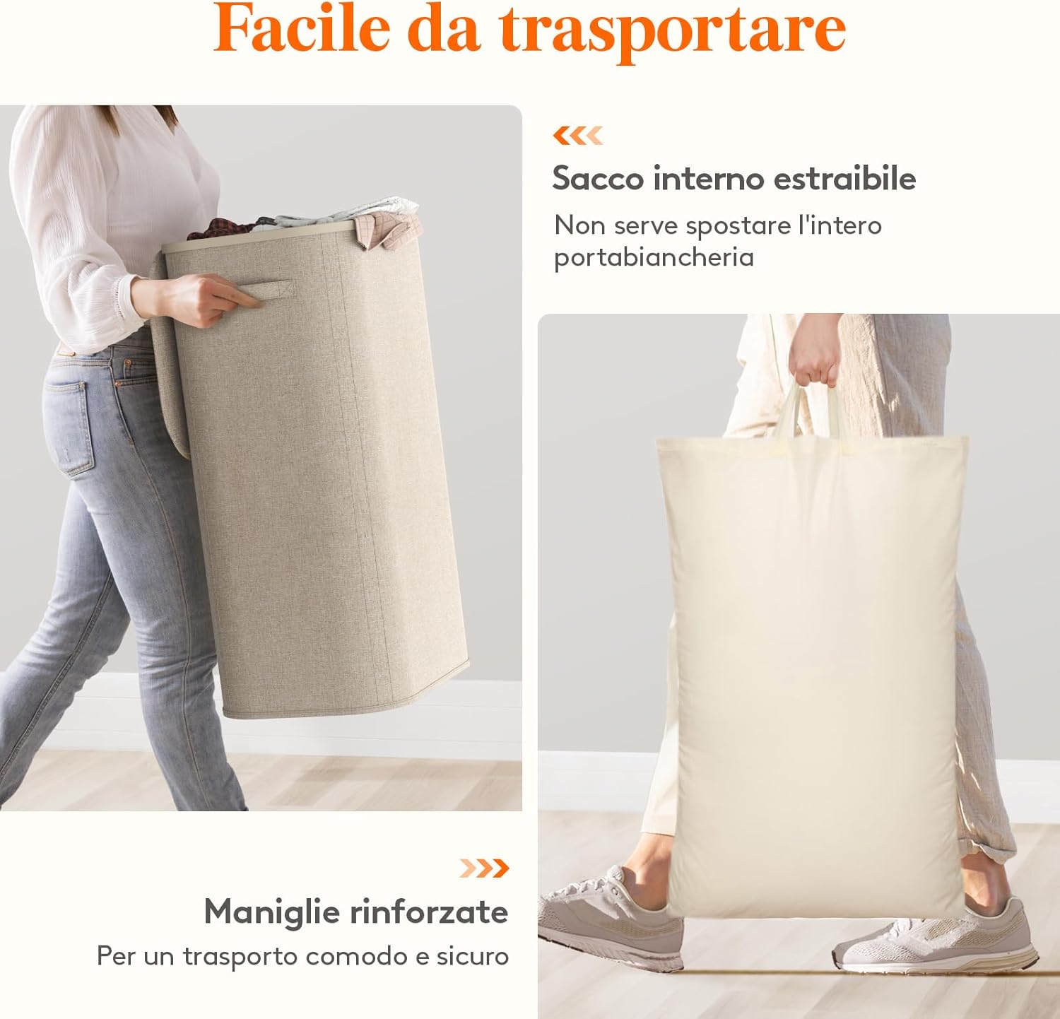 Lifewit Cesto Portabiancheria 105 L con Coperchio, Beige - immagine 7