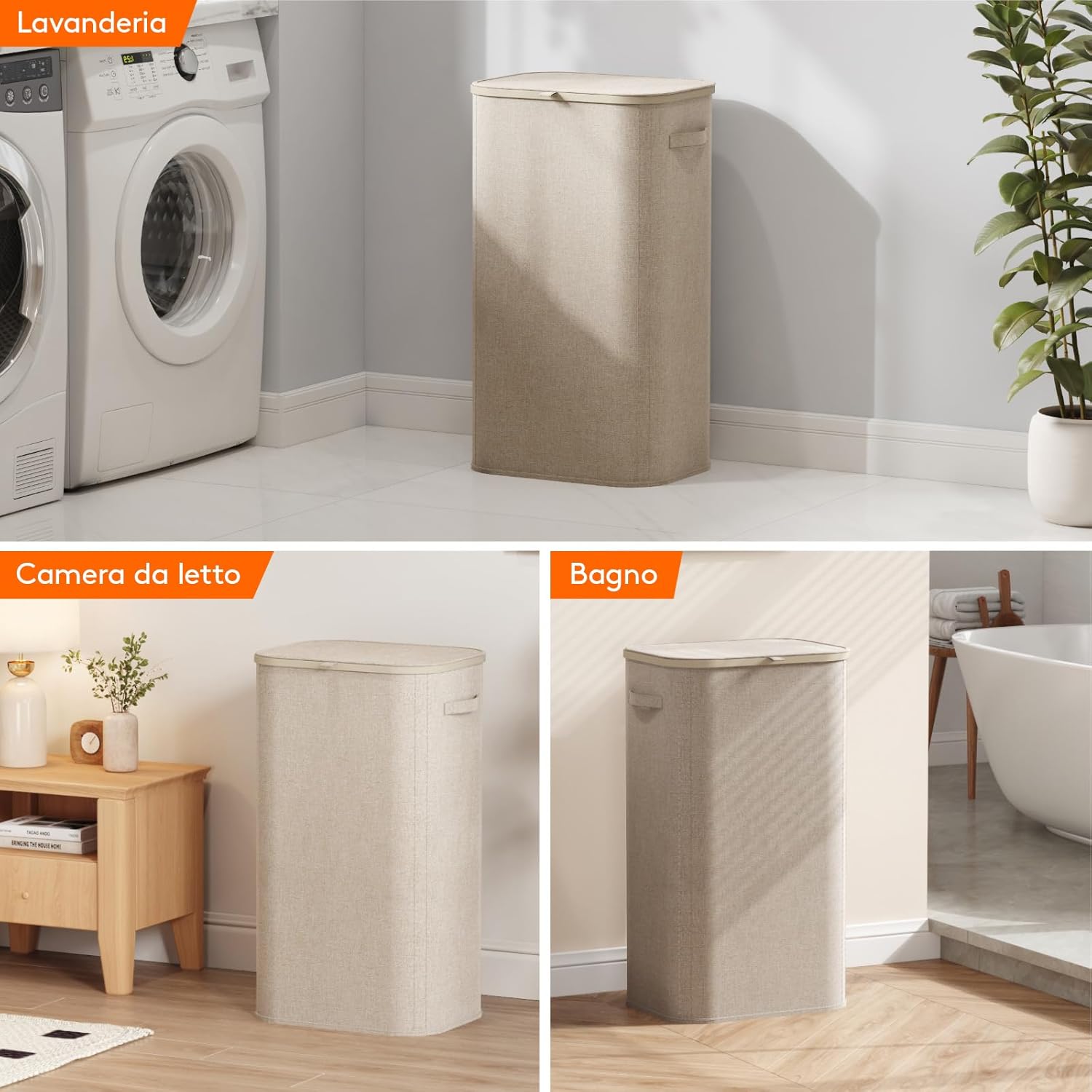 Lifewit Cesto Portabiancheria 105 L con Coperchio, Beige - immagine 8