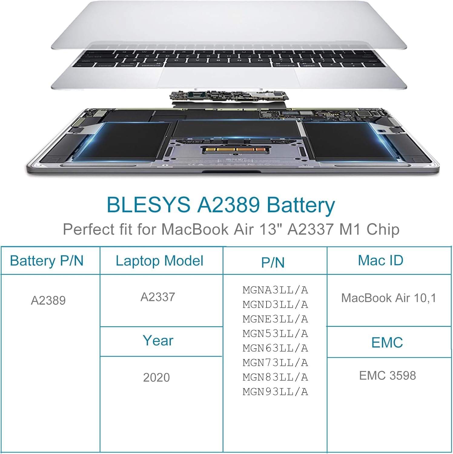 Blesys Batteria A2389 per MacBook Air 13" A2337 M1 2020 - immagine 4