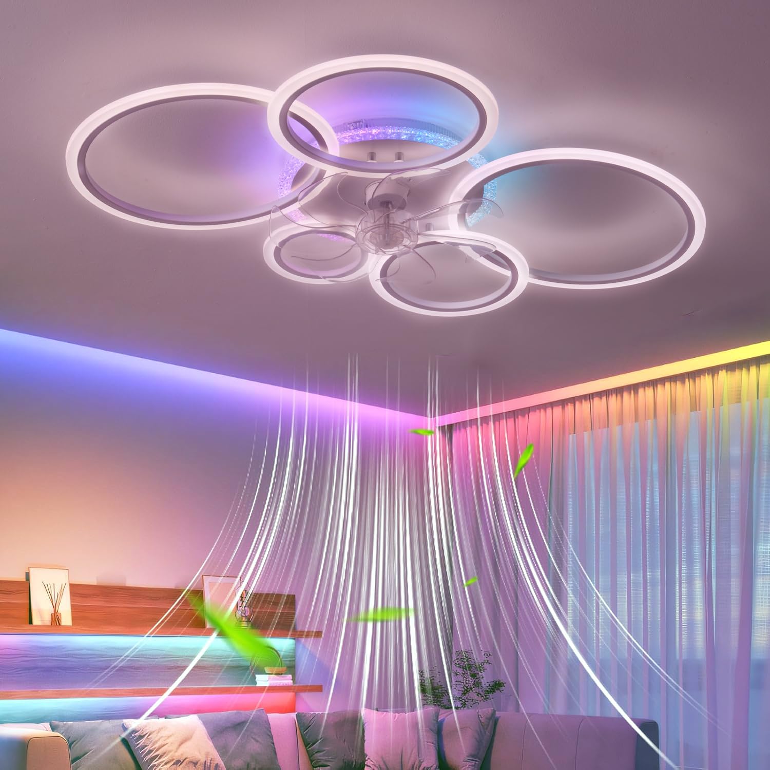 Plafoniera Ventilatore da Soffitto RGB 95cm 72W, White