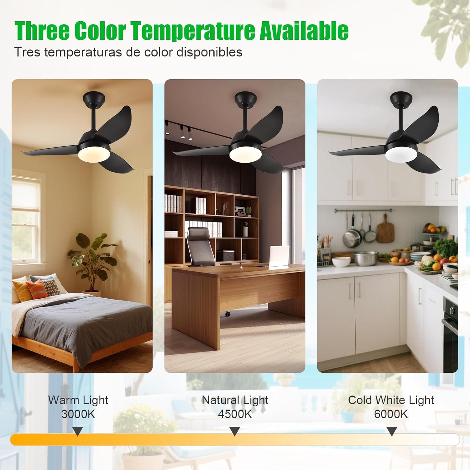 Ventilatore da Soffitto con Luce LED 36" 3 Pale - immagine 5