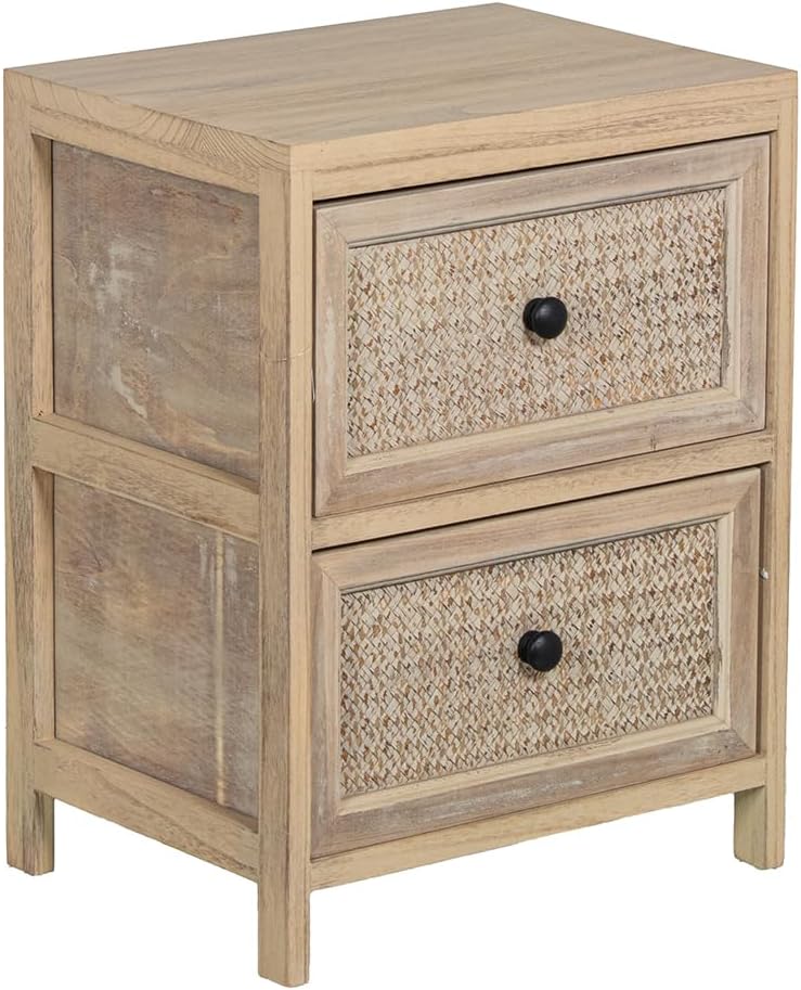 CAJONERA MADERA C/2 CAJONES MIMBRE 40x30x52cm - immagine 1