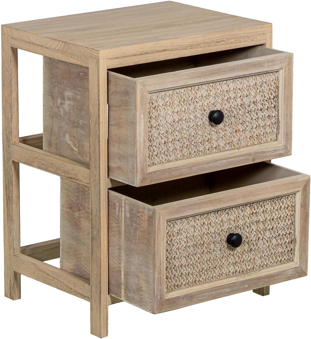 CAJONERA MADERA C/2 CAJONES MIMBRE 40x30x52cm - immagine 2