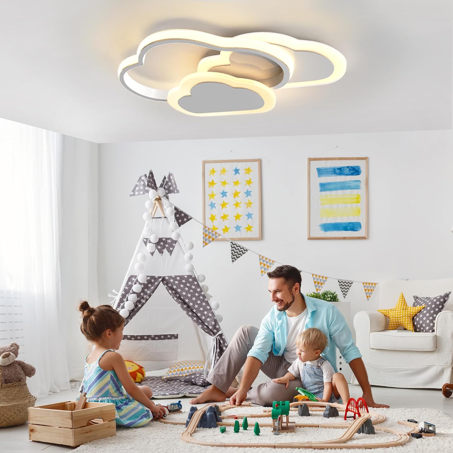 Plafoniera LED Nuvola Cameretta Dimmerabile 42CM 32W - immagine 8