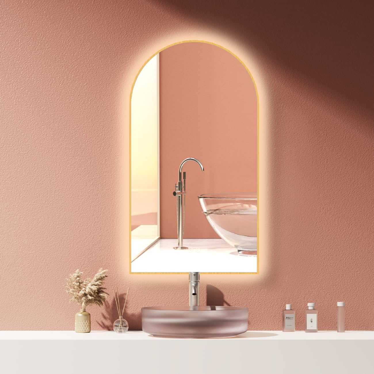 Hoko® Specchio LED Anti-Appannamento 60x100 cm Dorato