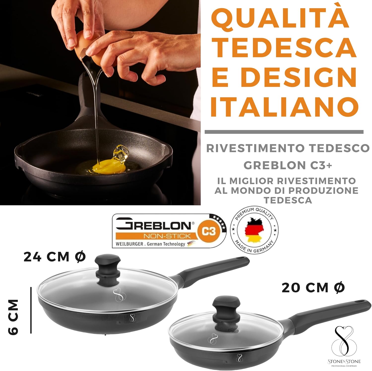 Stone&stone Set 2 Padelle Antiaderenti 20/24cm - immagine 2