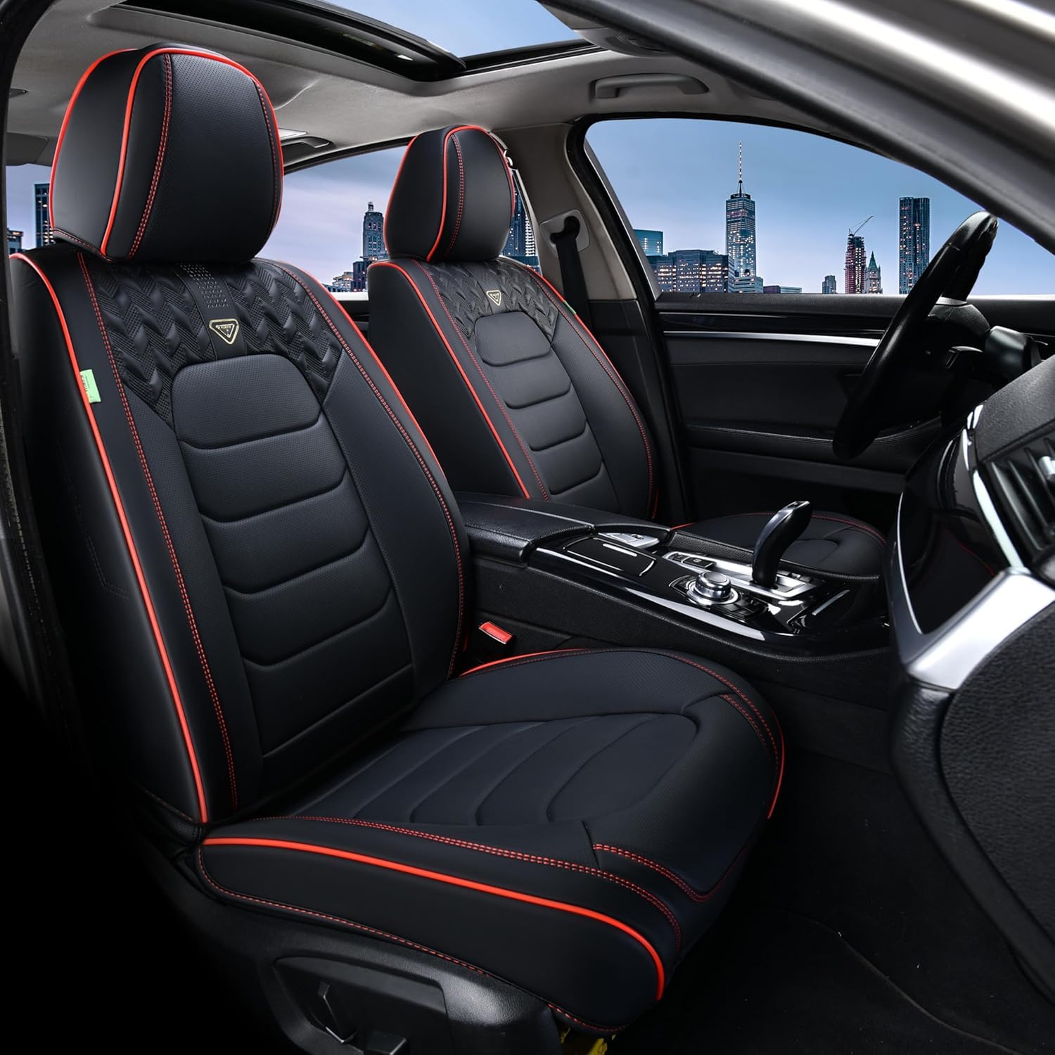 Florich Coprisedili Anteriori Universali in Pelle, Nero&Rosso