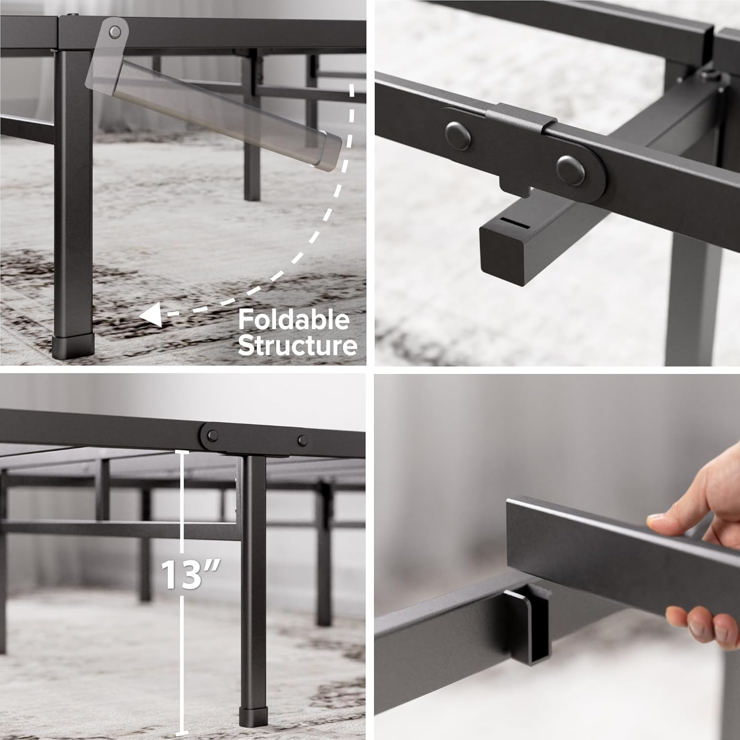 Zinus Justin Letto 160x190 cm con Contenitore, Nero - immagine 6