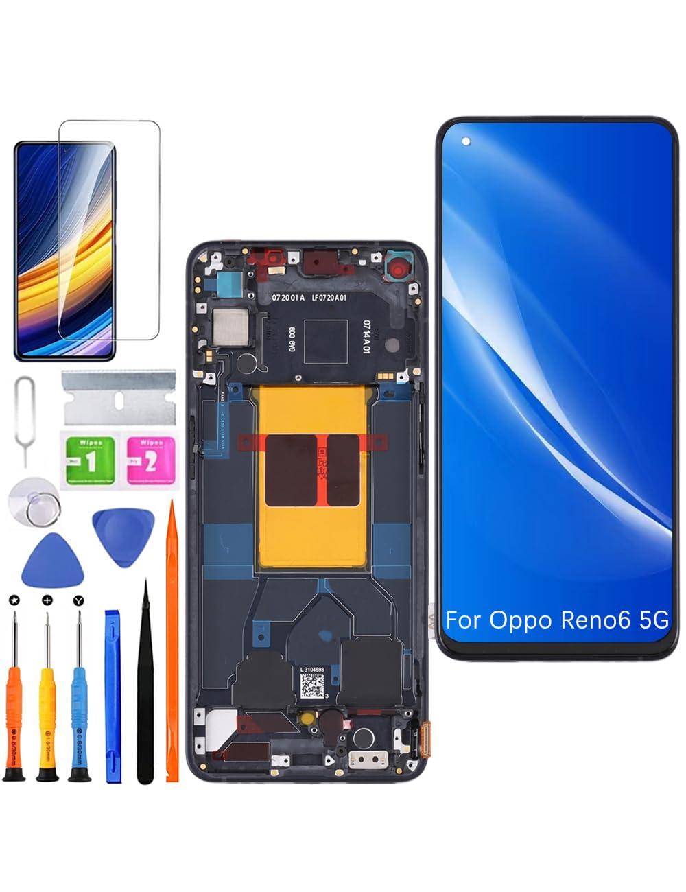 HLYGZX Display Ricambio LCD per Oppo Reno6 5G, Nero