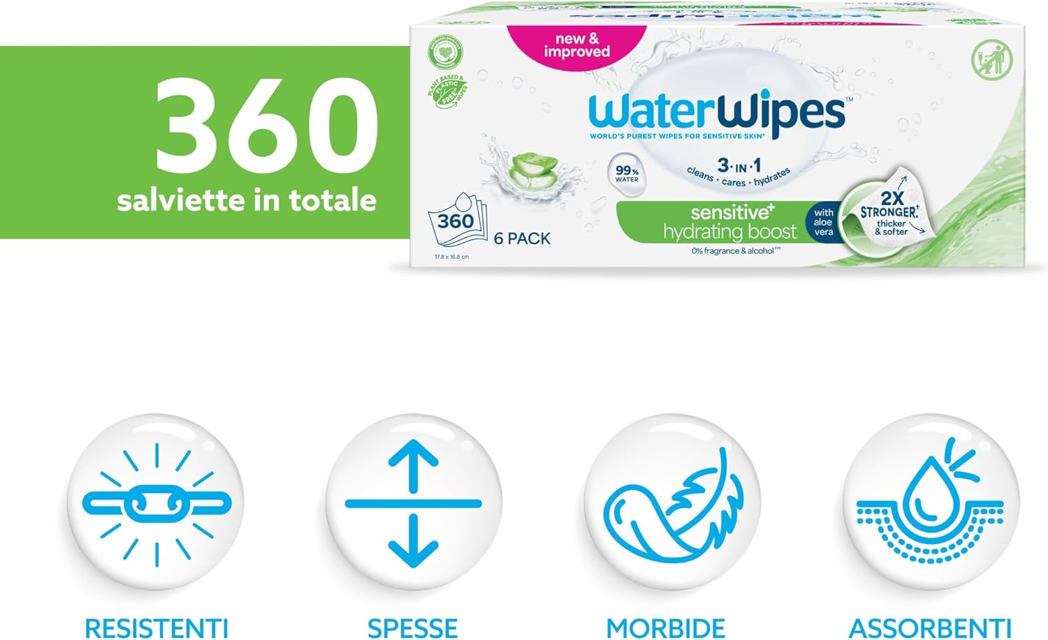 Waterwipes Sensitive+ Hydrating Boost Wipes 360 Pezzi - immagine 2