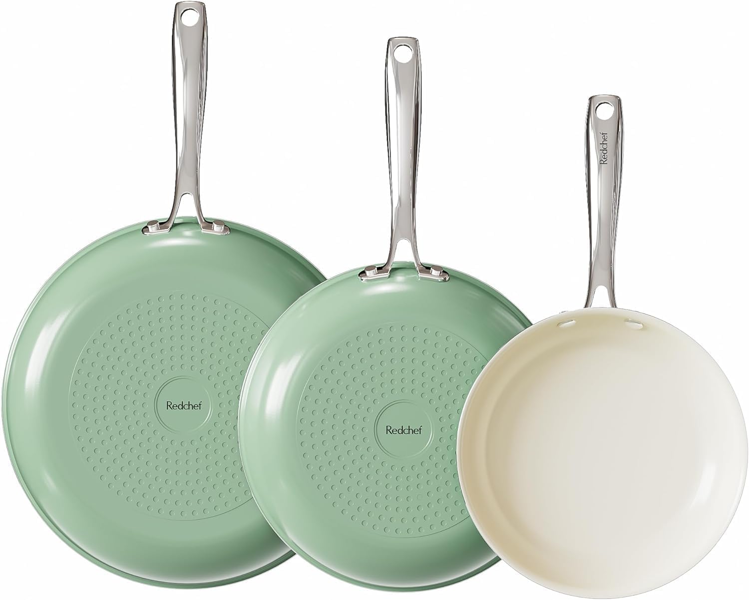 Redchef Set 3 Padelle Ceramica Antiaderenti 20/24/28 Cm, Verde - immagine 1