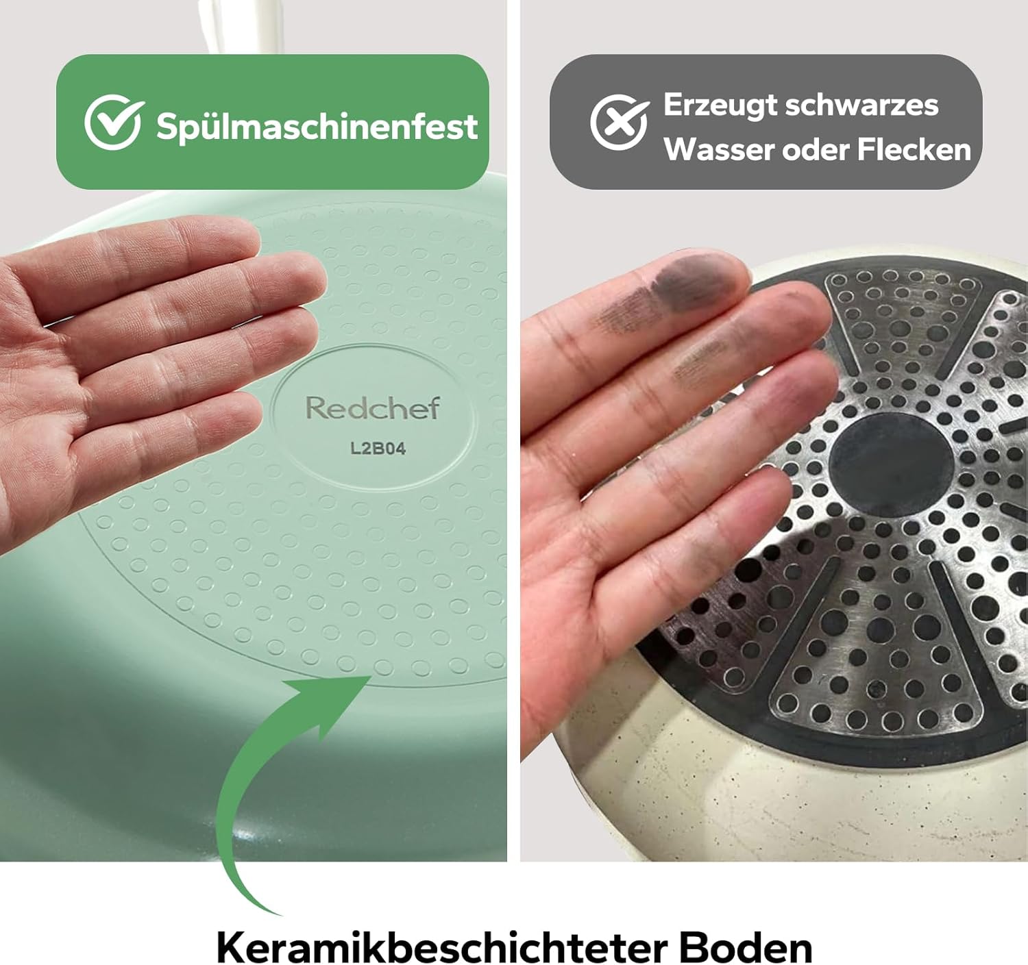 Redchef Set 3 Padelle Ceramica Antiaderenti 20/24/28 Cm, Verde - immagine 5