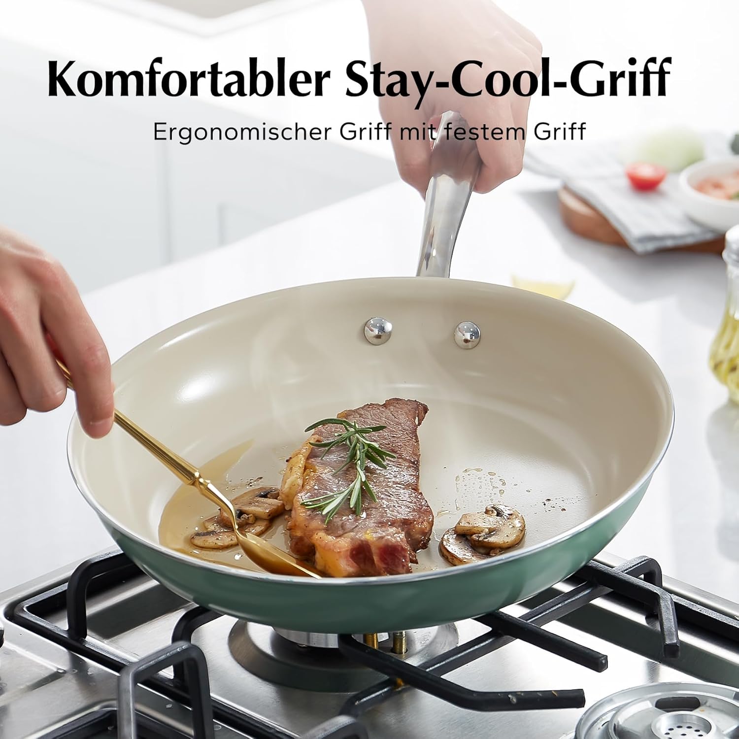 Redchef Set 3 Padelle Ceramica Antiaderenti 20/24/28 Cm, Verde - immagine 6