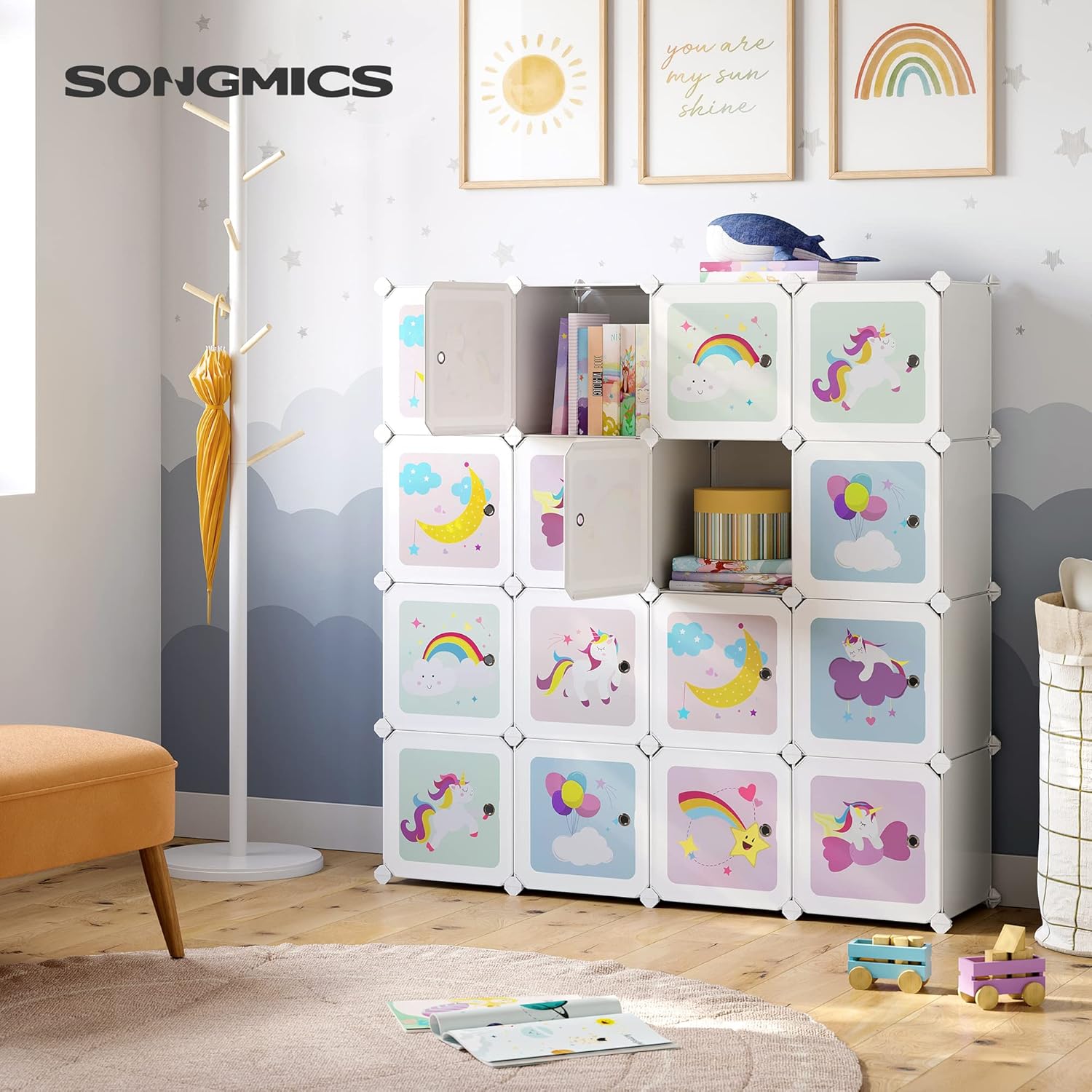 Songmics Armadio Cameretta Modulare 16 Cubi, Bianco - immagine 3