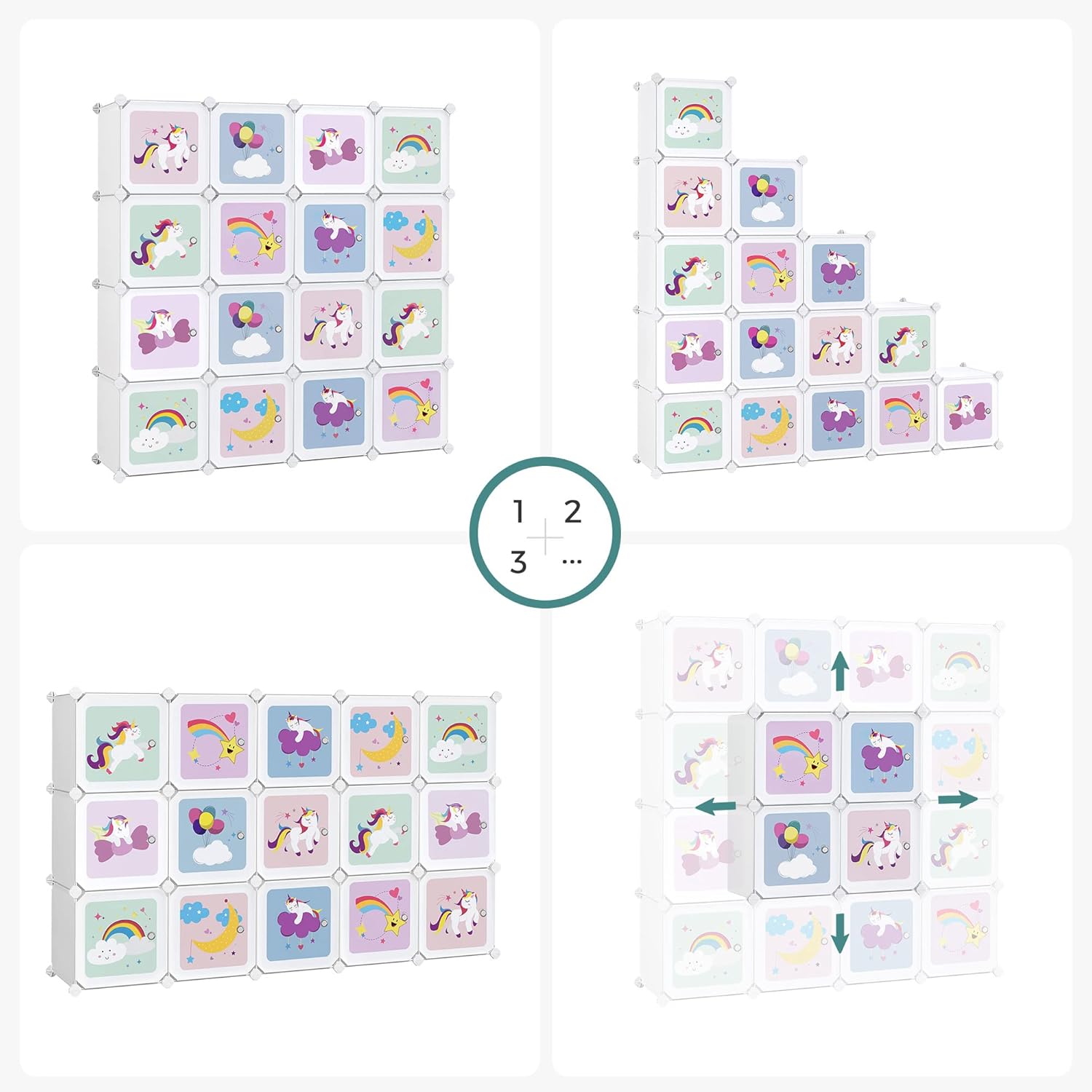 Songmics Armadio Cameretta Modulare 16 Cubi, Bianco - immagine 4