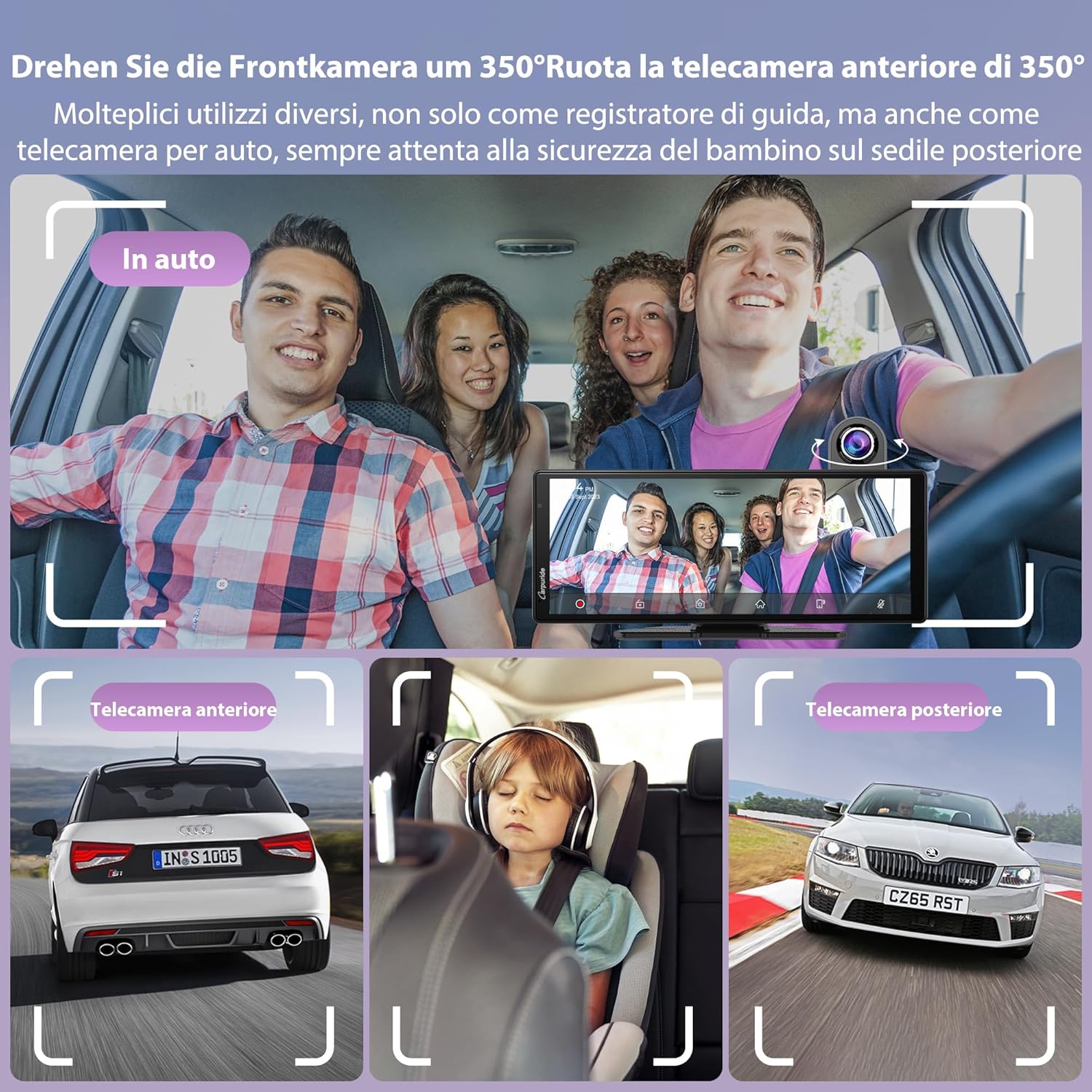 Carpuride Wireless Carplay e Android Auto con Dash Cam - immagine 5