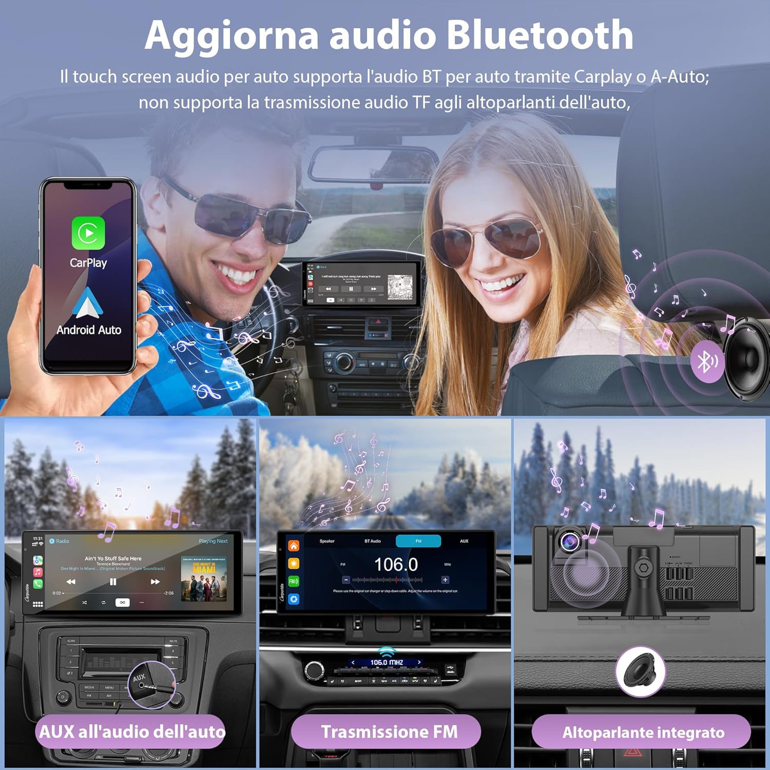 Carpuride Wireless Carplay e Android Auto con Dash Cam - immagine 8