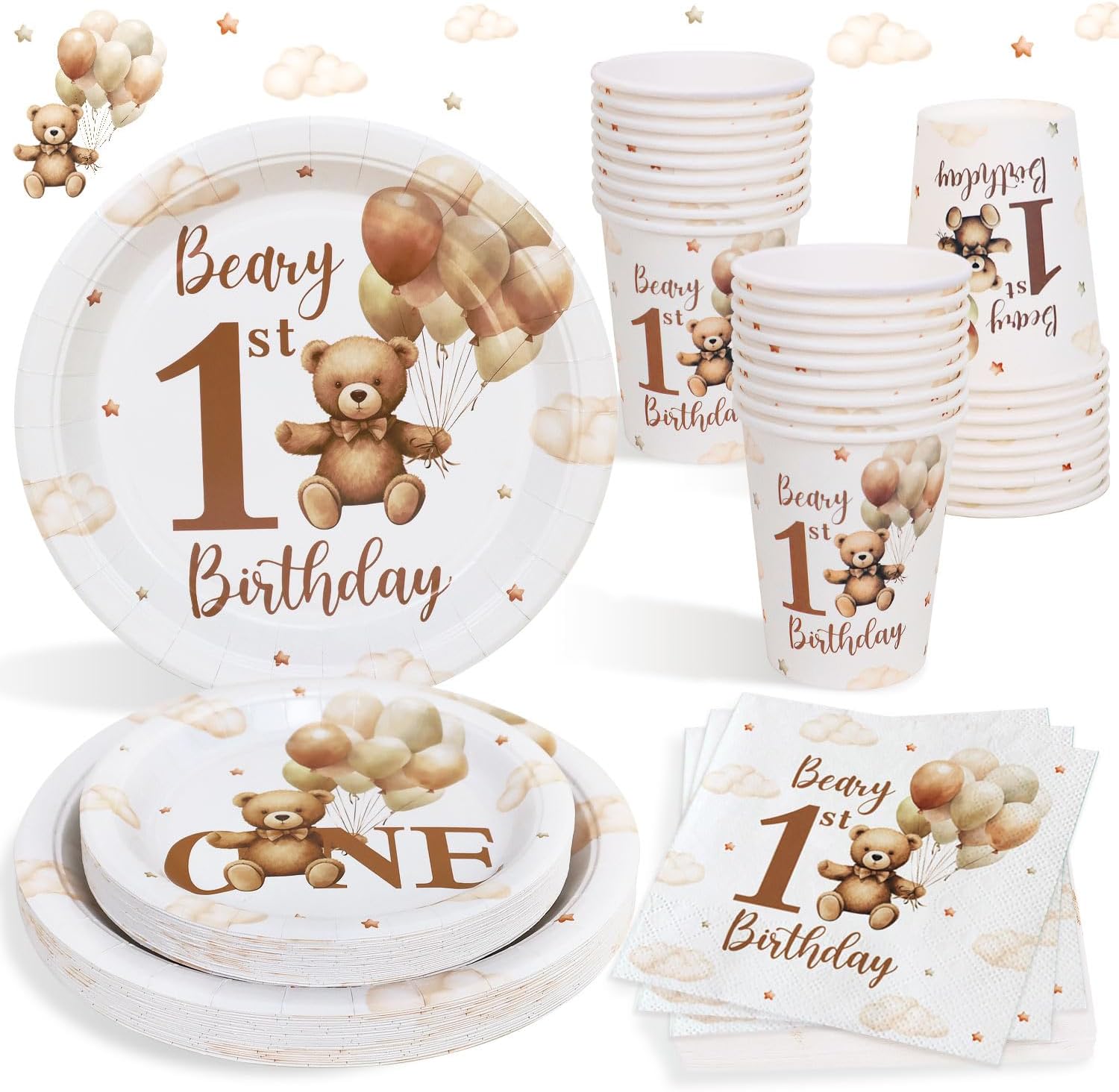 Decorazioni Compleanno 1 Anno Bimbo 100 Pezzi Beige - immagine 1