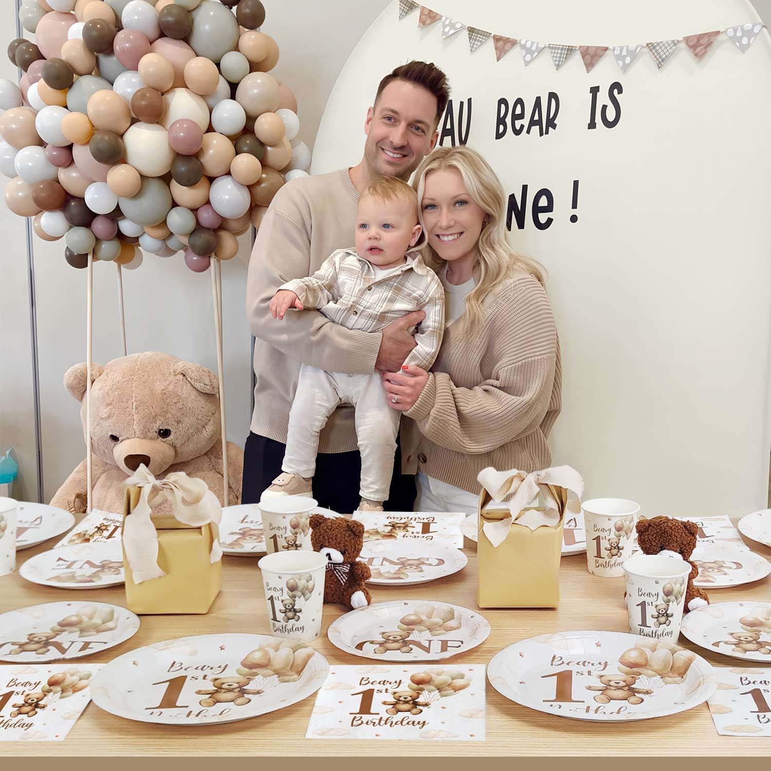 Decorazioni Compleanno 1 Anno Bimbo 100 Pezzi Beige - immagine 2