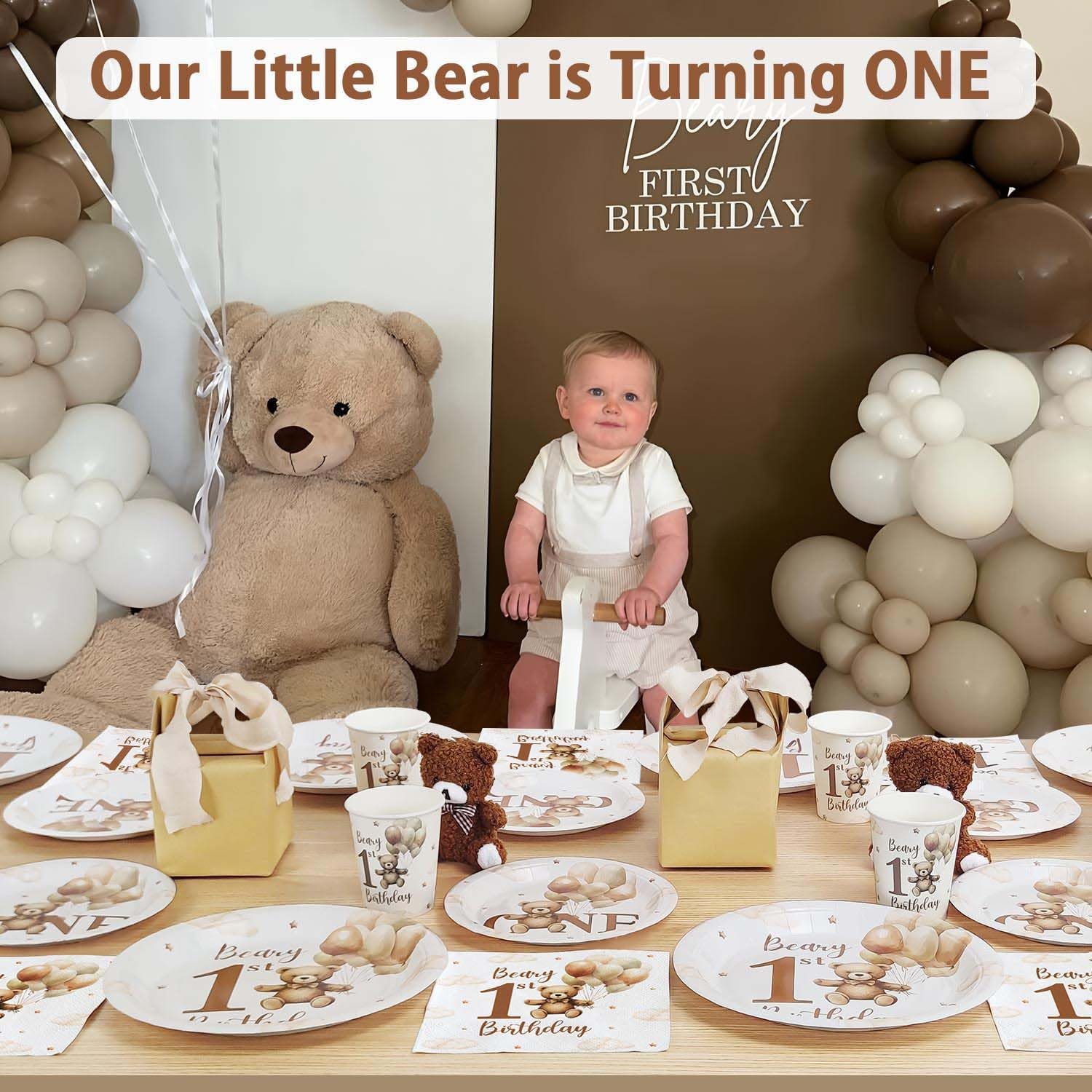 Decorazioni Compleanno 1 Anno Bimbo 100 Pezzi Beige - immagine 4