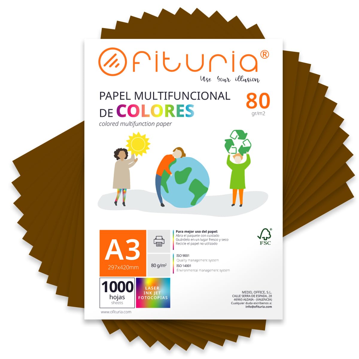 Fogli Colorati A3 80gr - 1000 Fogli Marroni