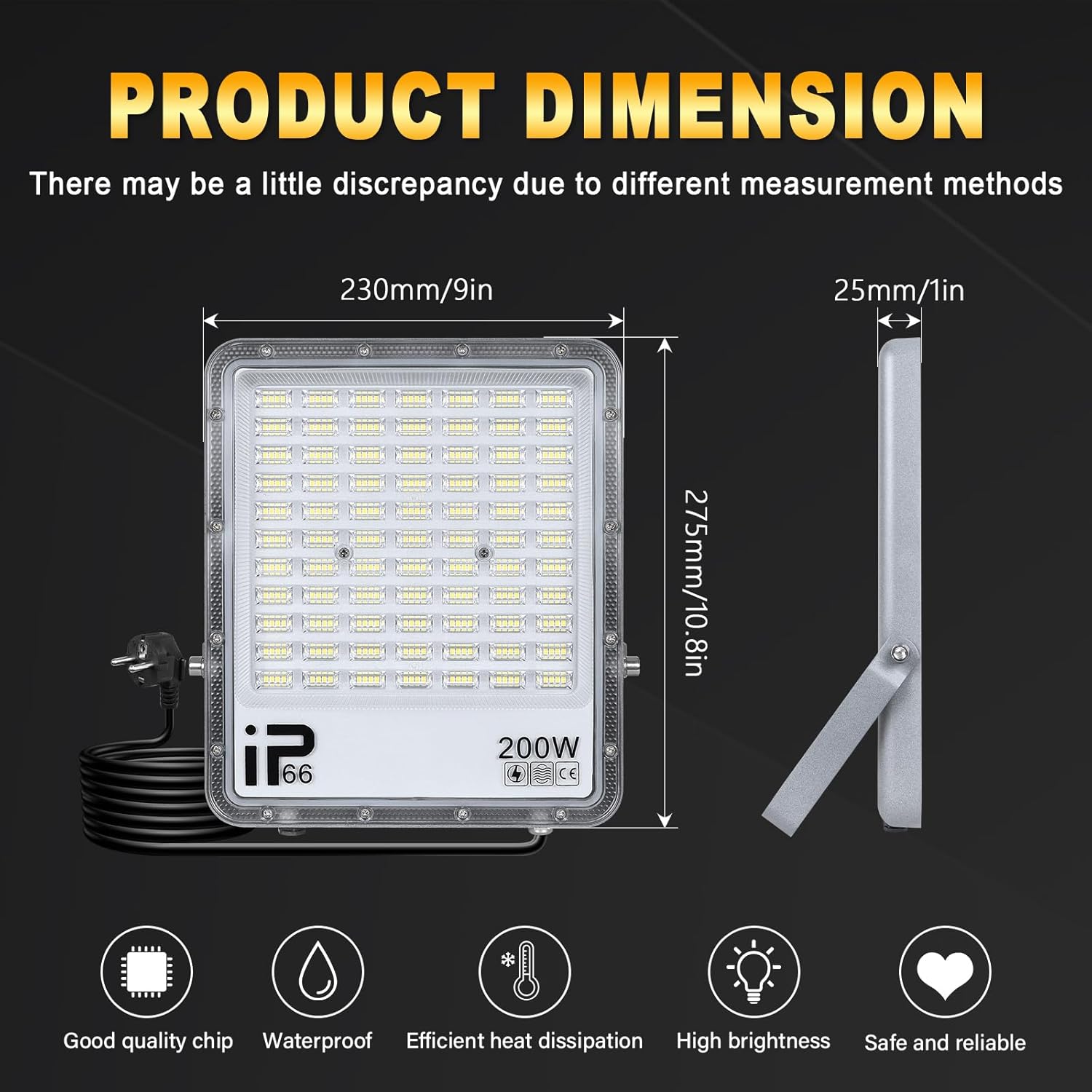 Rigidon Faretto LED Esterno 200W 20000LM con Spina - immagine 2