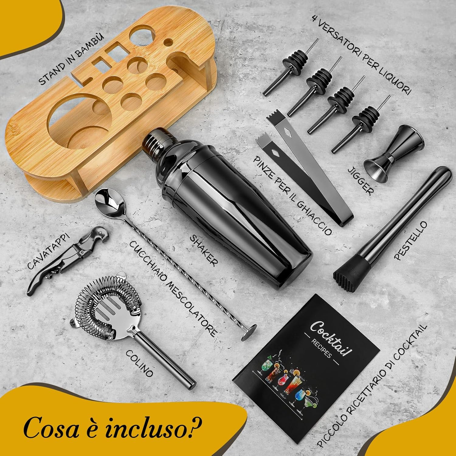 Set Shaker Cocktail Kit Bartender con Supporto - immagine 4
