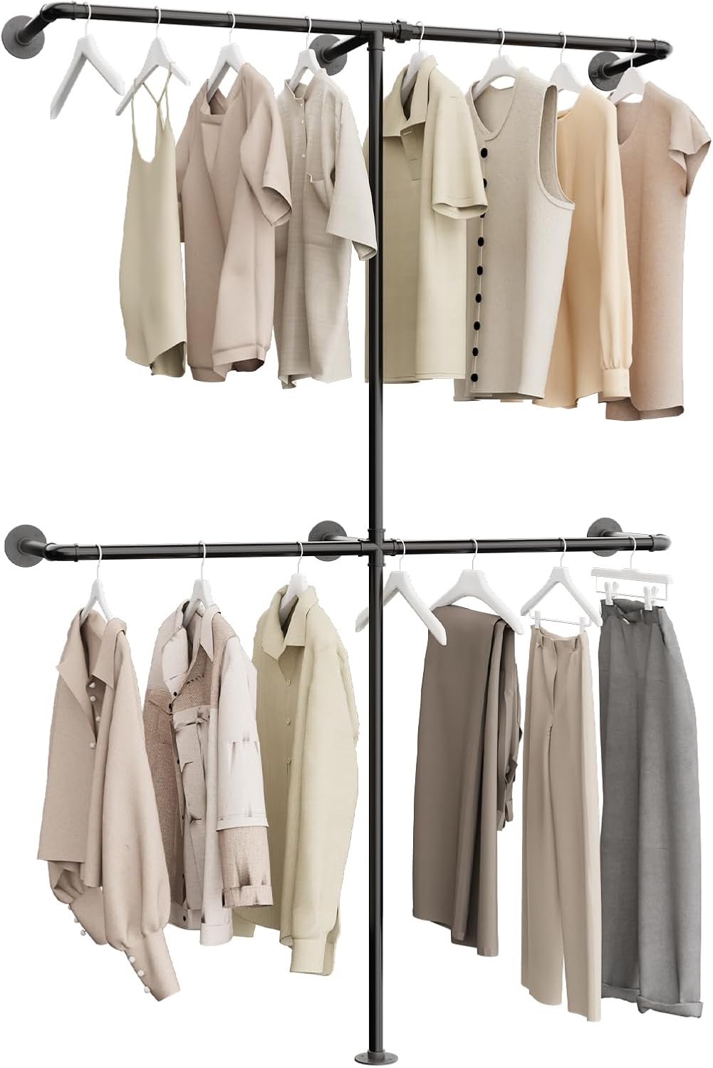 Attaccapanni da Parete Metallo, Armadio a Giorno, Appendiabiti da Muro, Clothing Rack, Cabina Armadio, asta Appendiabiti, 120x180cm, Nero