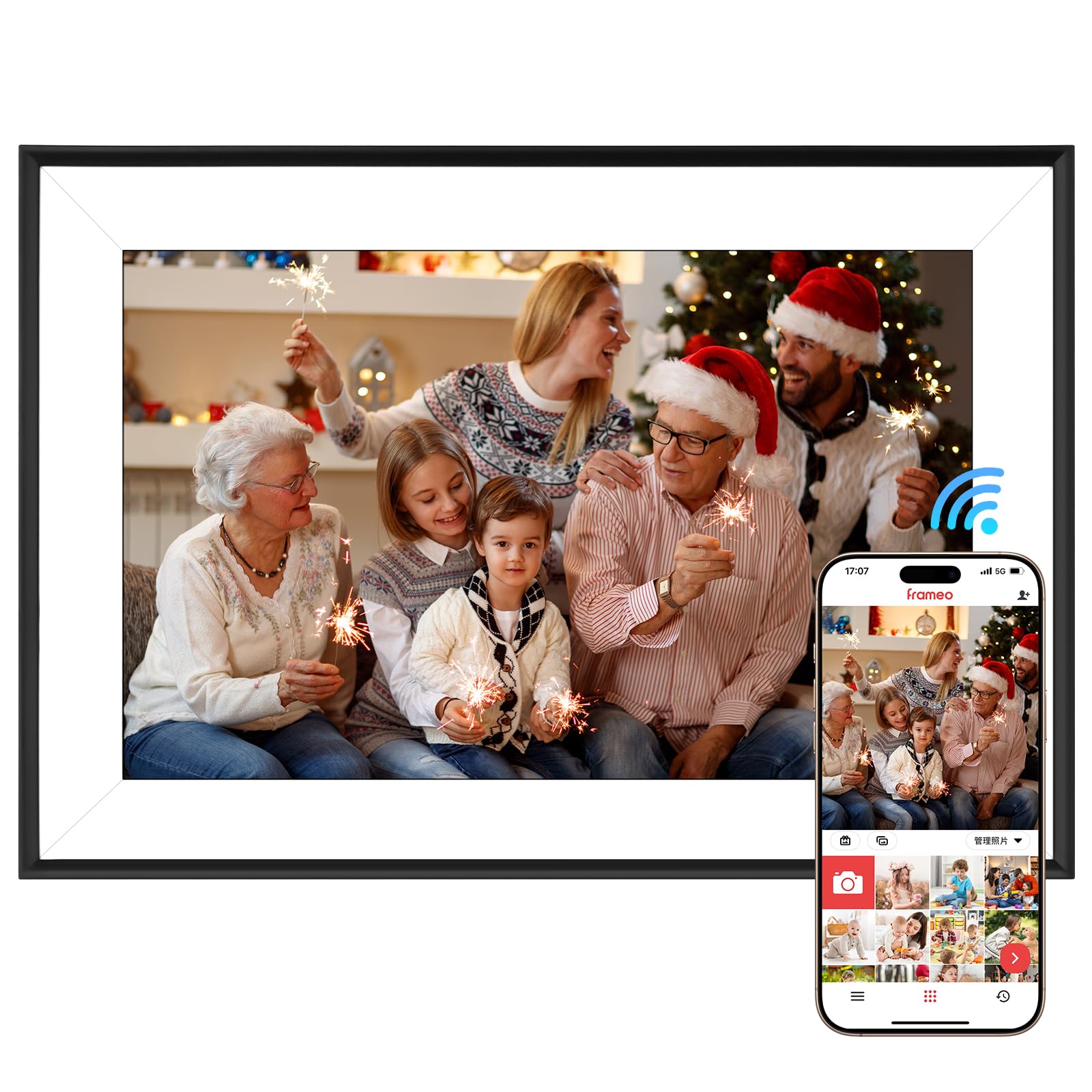 Vicloon WiFi Cornice Digitale 10.1 Pollici, 1280x800 HD IPS Touch Screen, Memoria 32 GB, Condividi Foto/Video/Musica con l'App Frameo, Supporto per Scheda SD, Rotazione Automatica