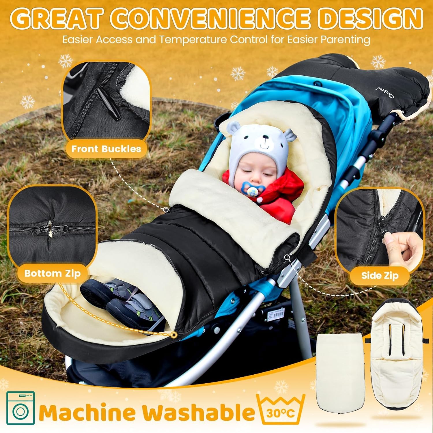 Orzbow Sacco Passeggino Invernale Universale Impermeabile - immagine 3