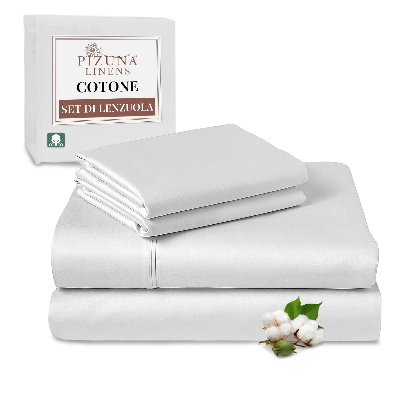 Pizuna Set Lenzuola Matrimoniale Cotone 140x200cm, Bianco