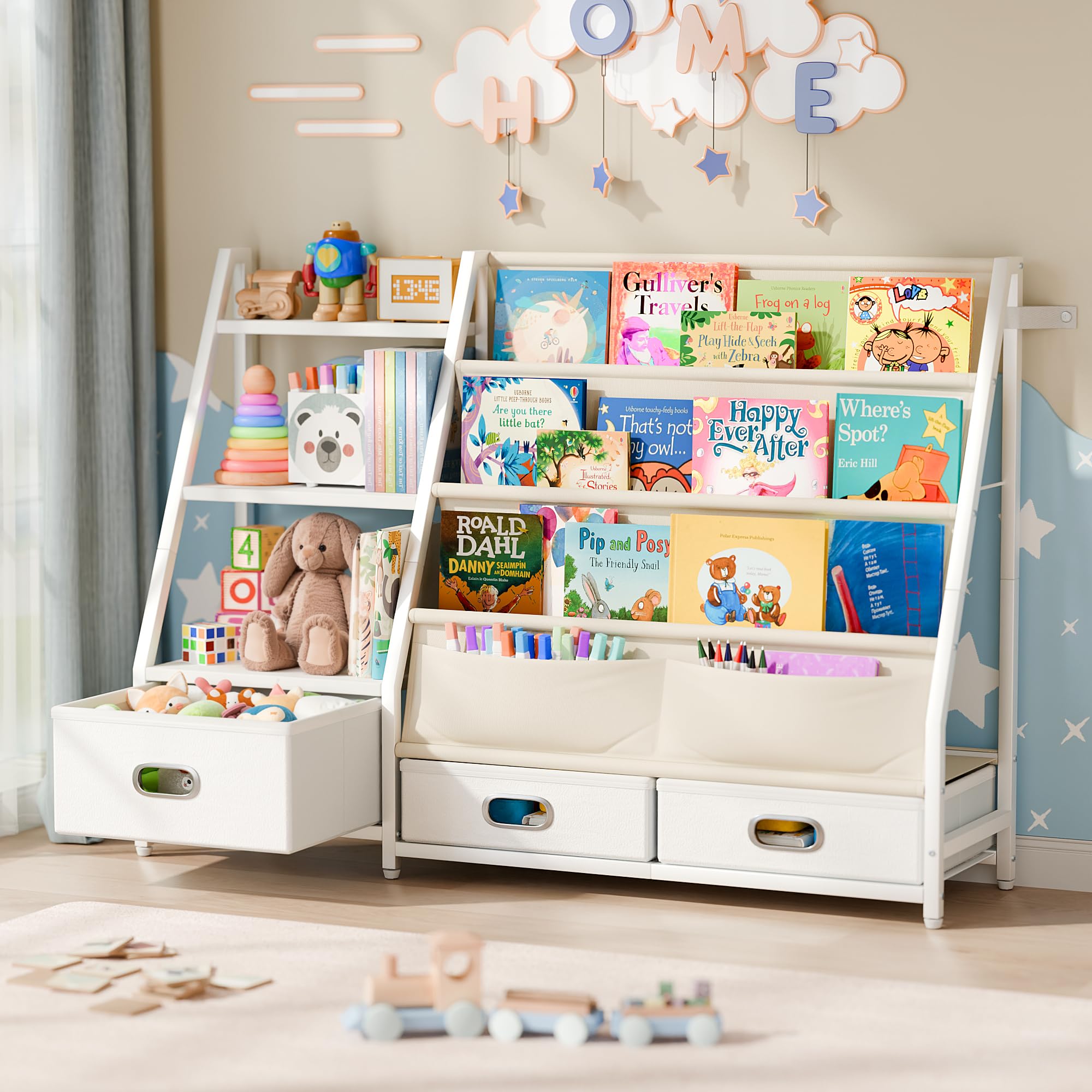 Pozilan Libreria per Bambini 3 Ripiani con 3 Cassetti