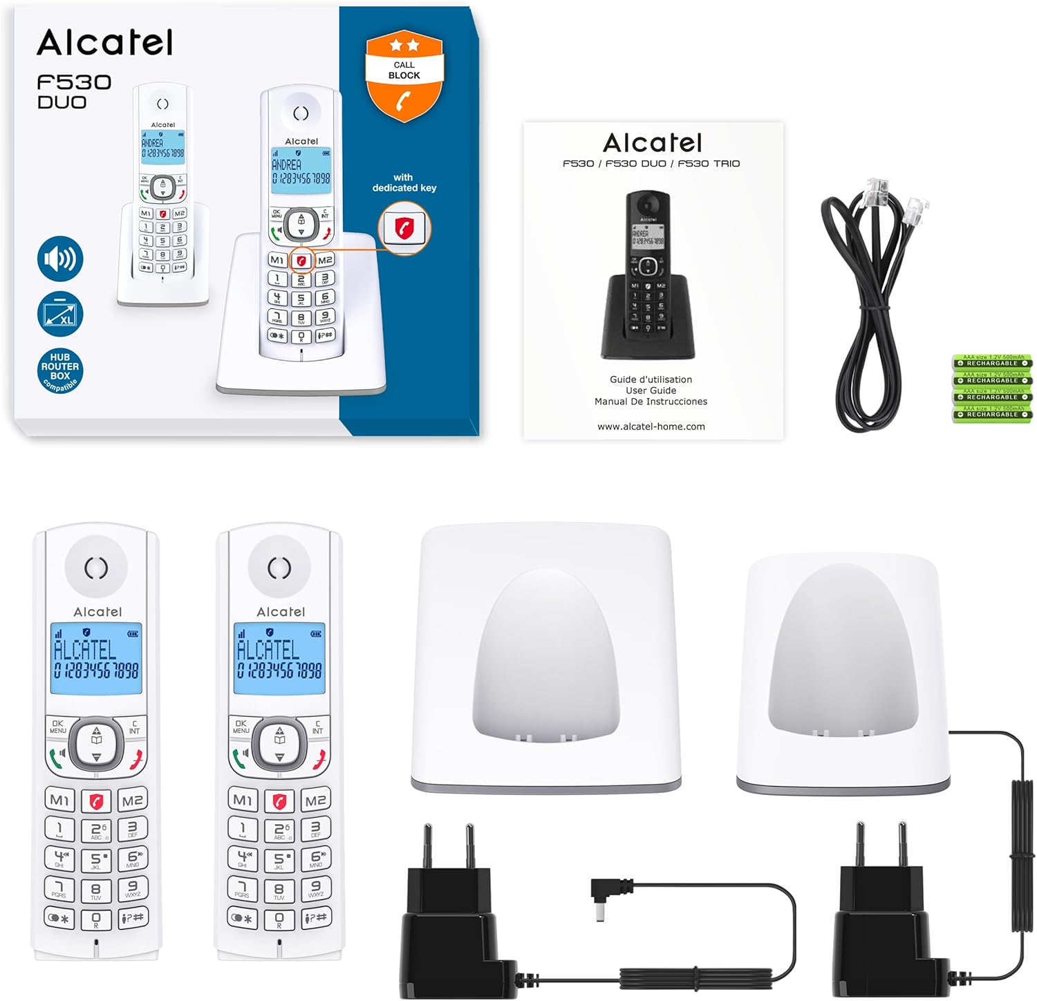 Alcatel F530 Duo - Telefono Cordless DECT, Bianco/Grigio - immagine 5