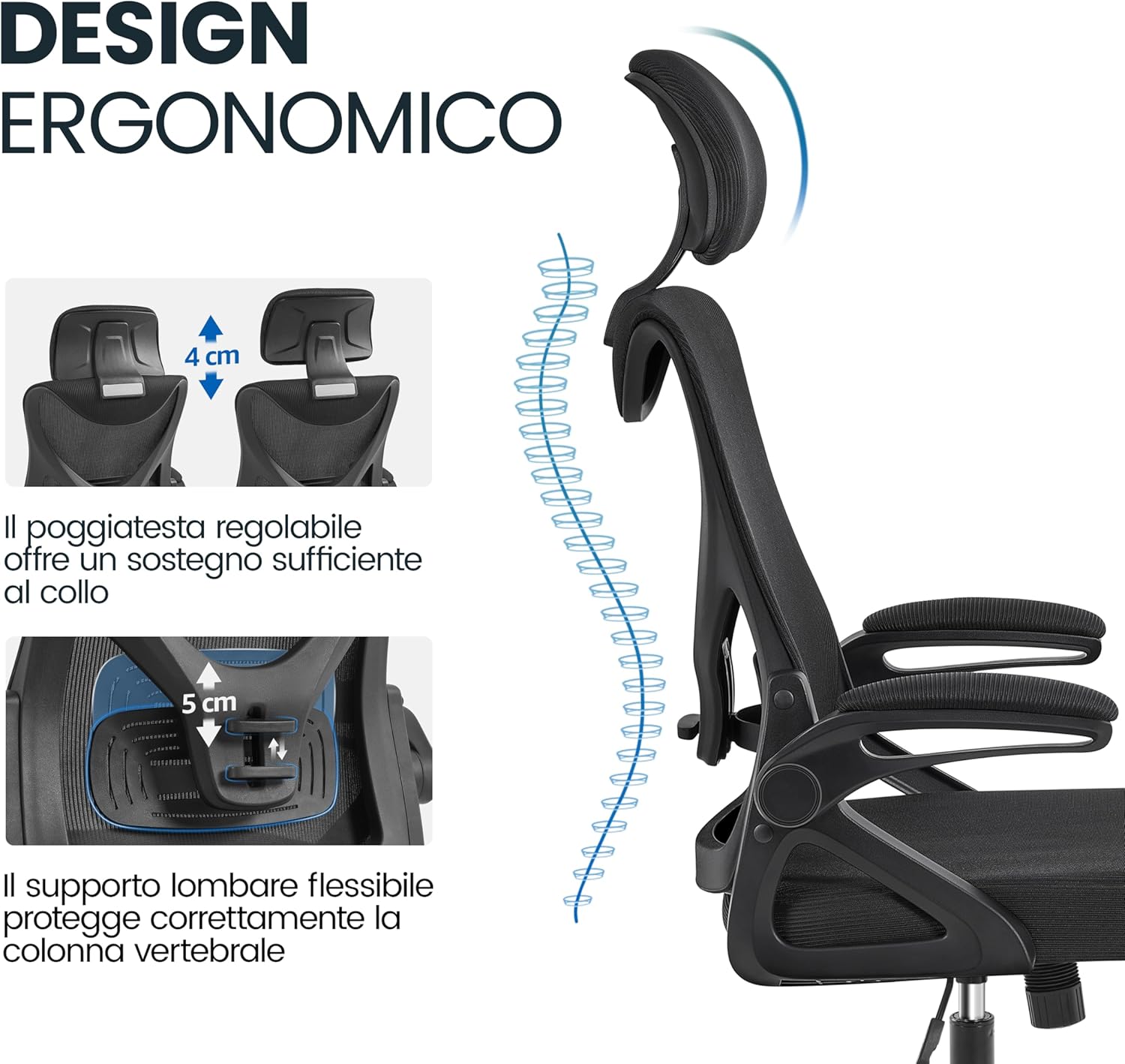 Yaheetech Sedia Ufficio Ergonomica Girevole, Nera - immagine 6
