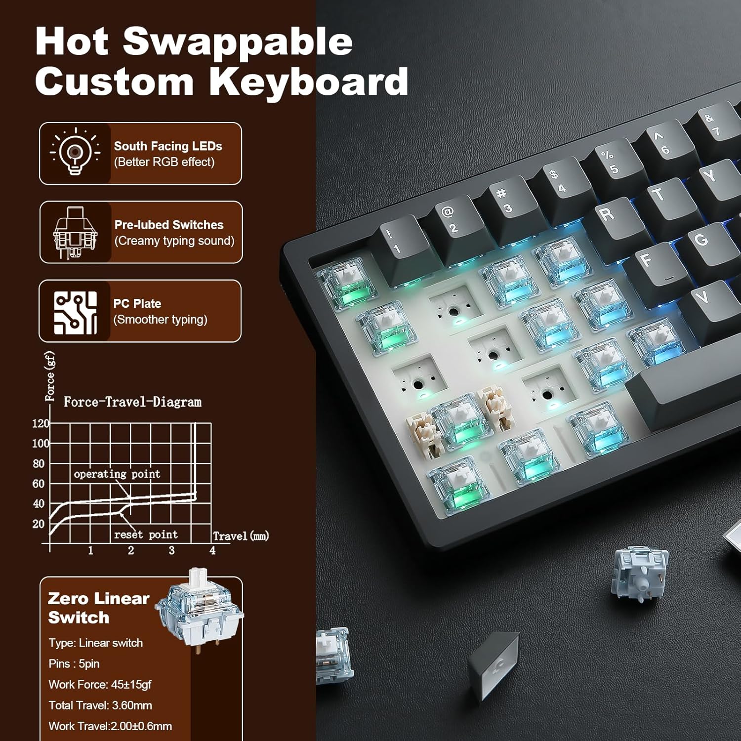 Yunzii AL68 Tastiera Meccanica Wireless 60% Alluminio, Nero - immagine 4