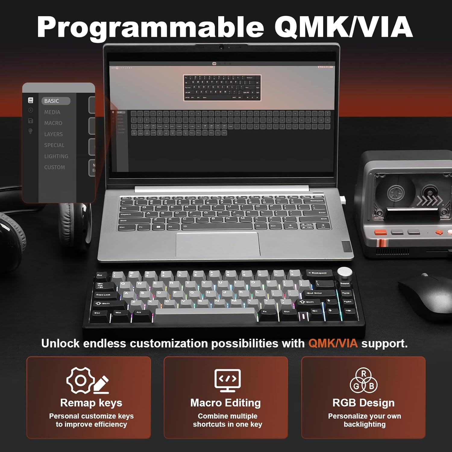 Yunzii AL68 Tastiera Meccanica Wireless 60% Alluminio, Nero - immagine 6