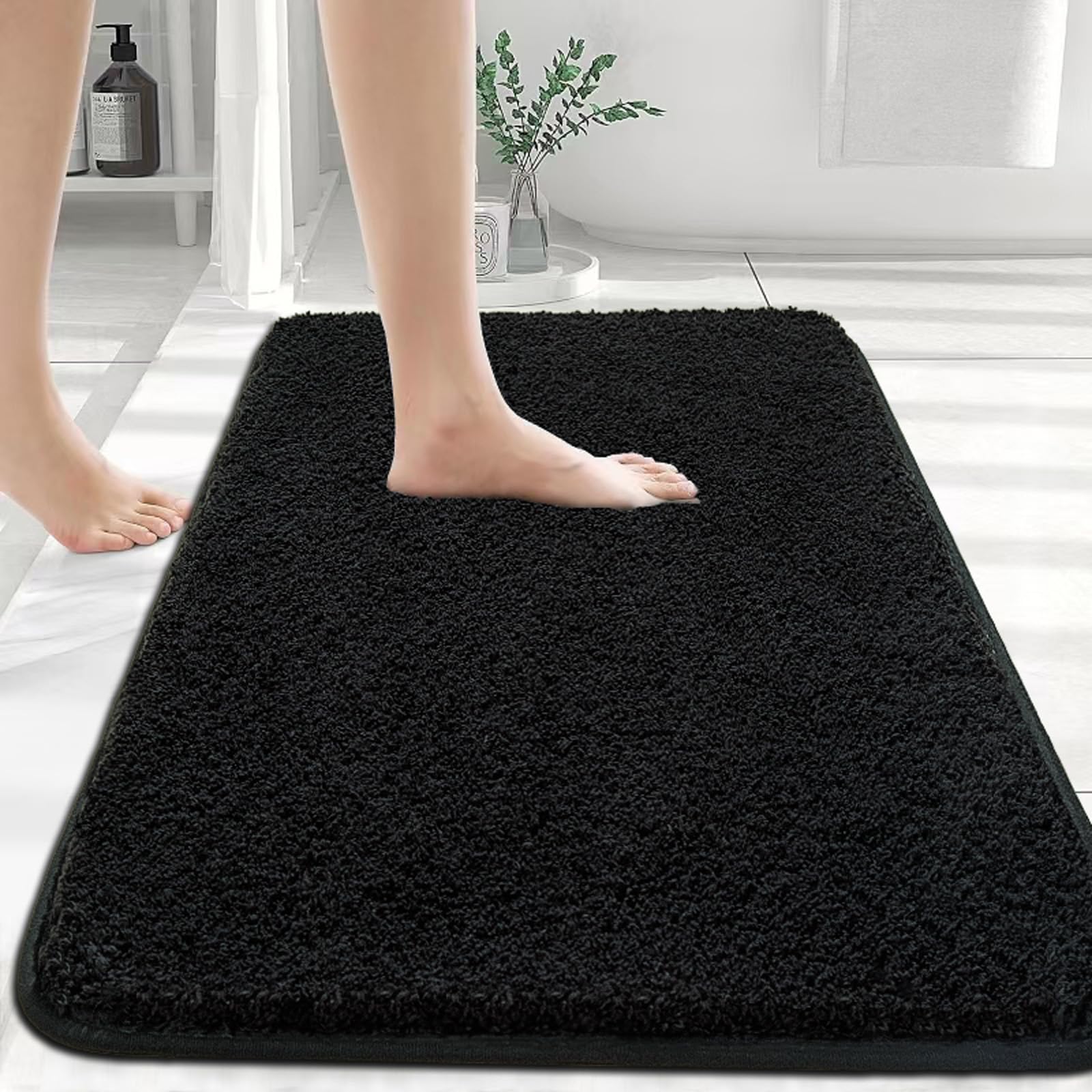 Tappetino Bagno Microfibra Antiscivolo 80x120 cm, Nero